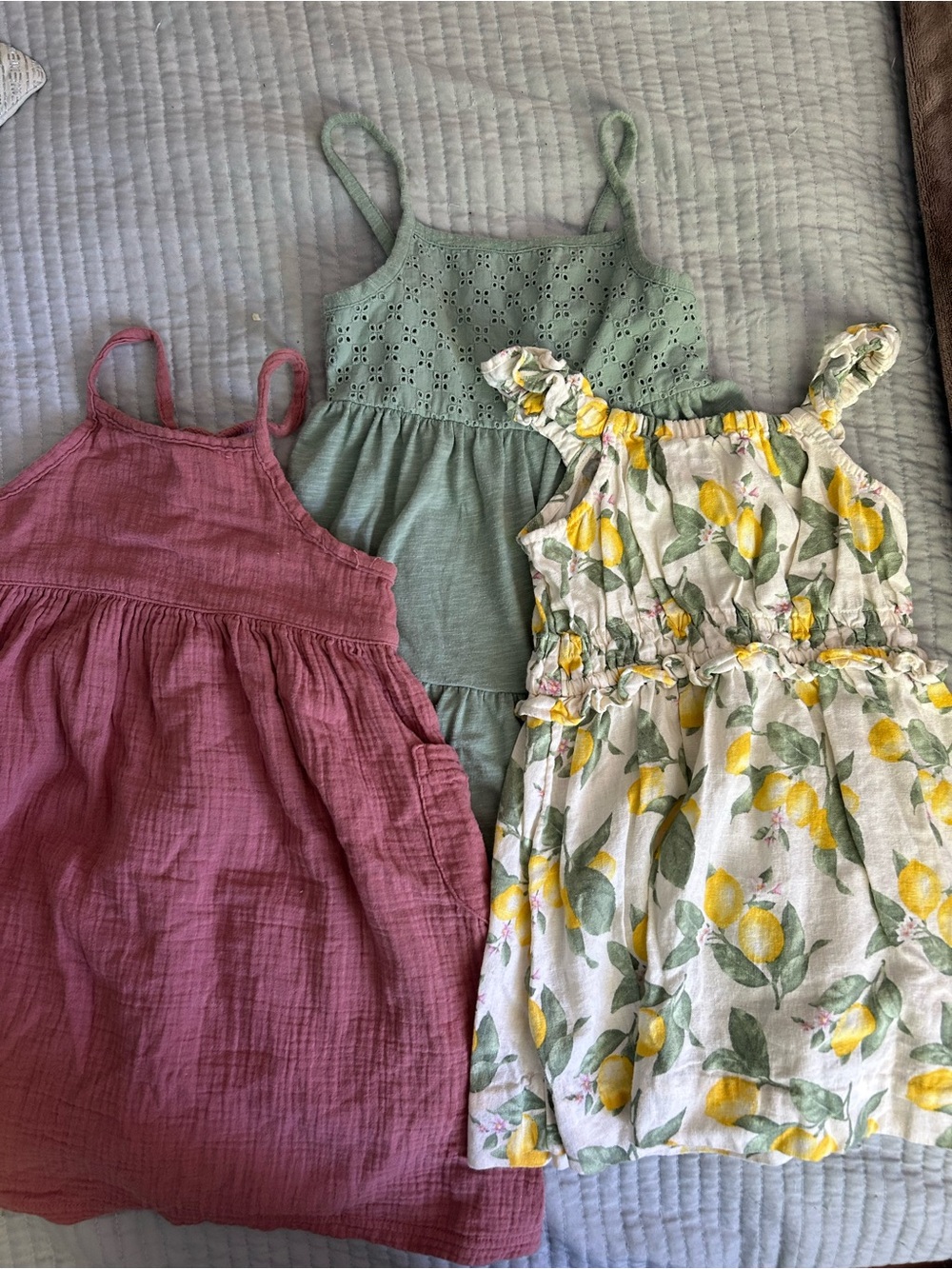 Girls' Lemon Print Cotton Sundress with Green & Pink Options Bundle